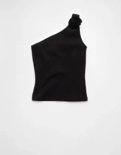AE One Shoulder Rosette Tank Top Black -American Eagle Fashion 3171 6129 001 f