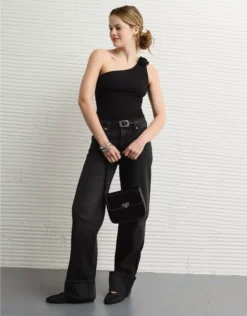 AE One Shoulder Rosette Tank Top Black