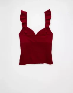 AE Sunchaser Knit Wrap Front Smocked Tank Top Berry -American Eagle Fashion 3171 6192 669 b