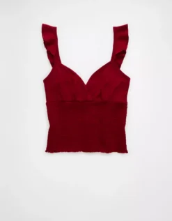 AE Sunchaser Knit Wrap Front Smocked Tank Top Berry -American Eagle Fashion 3171 6192 669 f