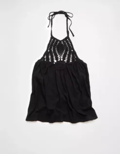 AE Sunchaser Knit Crochet Halter Top True Black -American Eagle Fashion 3171 6197 073 f
