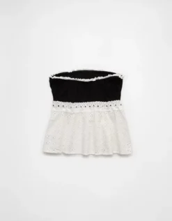 AE Eyelet Babydoll Tube Top True Black -American Eagle Fashion 3171 6200 073 b