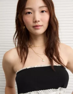 AE Eyelet Babydoll Tube Top True Black -American Eagle Fashion 3171 6200 073 d2