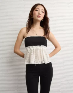 AE Eyelet Babydoll Tube Top True Black