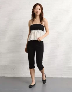 AE Eyelet Babydoll Tube Top True Black -American Eagle Fashion 3171 6200 073 os