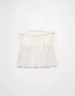 AE Eyelet Babydoll Tube Top White -American Eagle Fashion 3171 6200 100 b