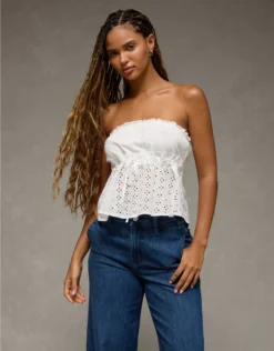AE Eyelet Babydoll Tube Top White