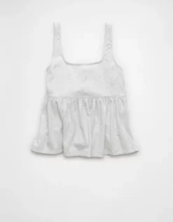 AE Tie Front Flyaway Babydoll Tank Top Light Heather Gray -American Eagle Fashion 3171 6250 092 b
