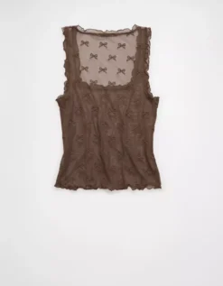 AE Square Neck Bow Mesh Tank Top Brown -American Eagle Fashion 3171 6333 200 b