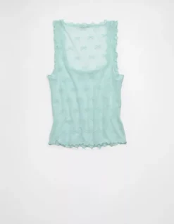 AE Square Neck Bow Mesh Tank Top Light Blue -American Eagle Fashion 3171 6333 401 b