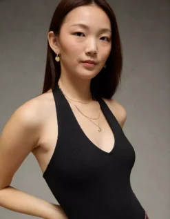 AE Halter V-Neck Bodysuit True Black -American Eagle Fashion 3171 6335 073 d2