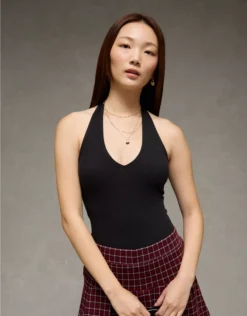 AE Halter V-Neck Bodysuit True Black