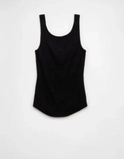 AE Scoop Neck Pointelle Tank Top True Black -American Eagle Fashion 3171 6381 073 b
