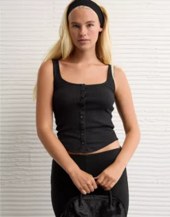 AE Scoop Neck Pointelle Tank Top True Black