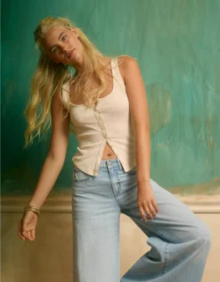 AE Scoop Neck Pointelle Tank Top Cream