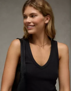 AE Deep V-Neck Tank Top True Black -American Eagle Fashion 3171 6438 073 d2