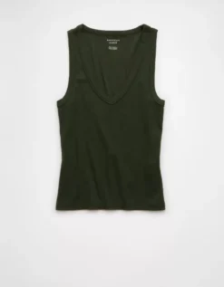 AE Deep V-Neck Tank Top Crew Green -American Eagle Fashion 3171 6438 350 f