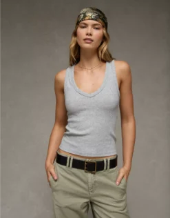 AE Deep V-Neck Tank Top Heather Gray