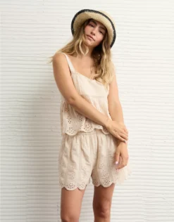 AE High-Waisted Eyelet Short Cream