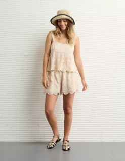 AE High-Waisted Eyelet Short Cream -American Eagle Fashion 3331 8274 106 os