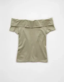 AE Off The Shoulder Foldover Top Olive -American Eagle Fashion 3375 1364 309 b