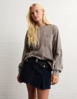 AE Everyday Luxe Long Sleeve T-Shirt Coffee -American Eagle Fashion 3375 1389 227 os