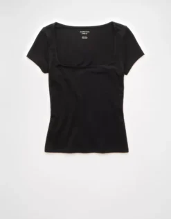 AE Square Neck Hey Baby Tee Black -American Eagle Fashion 3375 1481 001 f