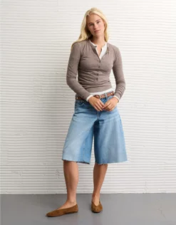 AE Long Sleeve Henley T-Shirt Dark Brown