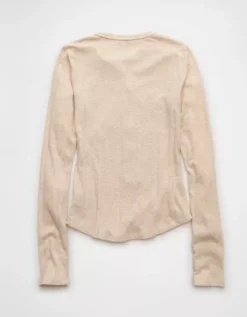 AE Long Sleeve Henley T-Shirt Oatmeal -American Eagle Fashion 3376 1380 286 b