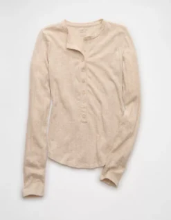 AE Long Sleeve Henley T-Shirt Oatmeal -American Eagle Fashion 3376 1380 286 f