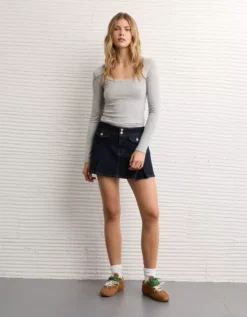 AE Lace-Trim Long Sleeve T-Shirt Medium Heather Gray -American Eagle Fashion 3376 1381 012 d2