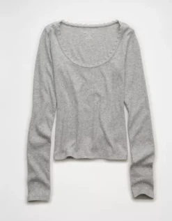 AE Lace-Trim Long Sleeve T-Shirt Medium Heather Gray -American Eagle Fashion 3376 1381 012 f