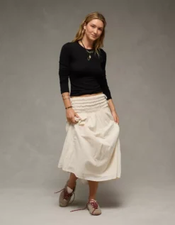 AE Long Sleeve Cozy Crewneck T-Shirt True Black -American Eagle Fashion 3376 1390 073 os