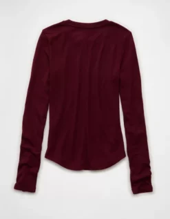 AE Long Sleeve Cozy Crewneck T-Shirt Preppy Red -American Eagle Fashion 3376 1390 193 b