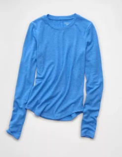 AE Long Sleeve Cozy Crewneck T-Shirt Rich Sapphire -American Eagle Fashion 3376 1390 493 f