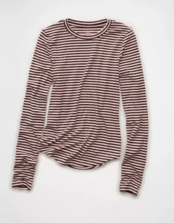 AE Long Sleeve Cozy Crewneck T-Shirt Burgundy -American Eagle Fashion 3376 1391 613 f