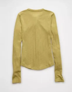 AE Long Sleeve Henley T-Shirt Washed Olive -American Eagle Fashion 3376 1421 347 b