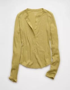 AE Long Sleeve Henley T-Shirt Washed Olive -American Eagle Fashion 3376 1421 347 f