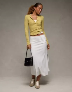 AE Long Sleeve Henley T-Shirt Washed Olive -American Eagle Fashion 3376 1421 347 os