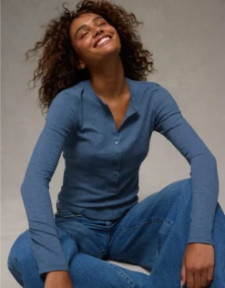 AE Long Sleeve Henley T-Shirt Navy