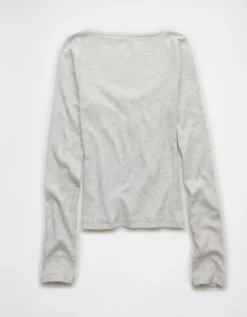 AE Long Sleeve Bow T-Shirt Grey -American Eagle Fashion 3376 1518 050 b