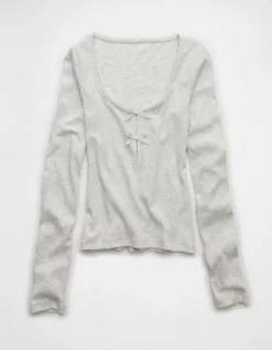 AE Long Sleeve Bow T-Shirt Grey -American Eagle Fashion 3376 1518 050 f