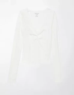 AE Long-Sleeve Cinch-Front Cropped Tee -American Eagle Fashion 3376 9031 100 f