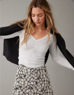 AE Long-Sleeve Cinch-Front Cropped Tee