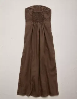 AE77 Strapless Linen Midi Dress Brown -American Eagle Fashion 3428 4646 200 b