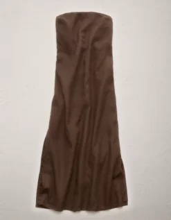 AE77 Strapless Linen Midi Dress Brown -American Eagle Fashion 3428 4646 200 f