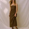 AE77 Strapless Linen Midi Dress Brown