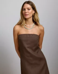 AE77 Strapless Linen Midi Dress Brown -American Eagle Fashion 3428 4646 200 os