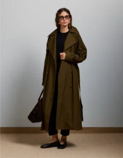 AE77 Premium Dolman Trench Coat Olive