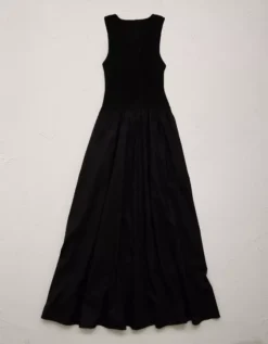 AE77 Premium Mixed Media Midi Dress Black -American Eagle Fashion 3428 4713 001 b